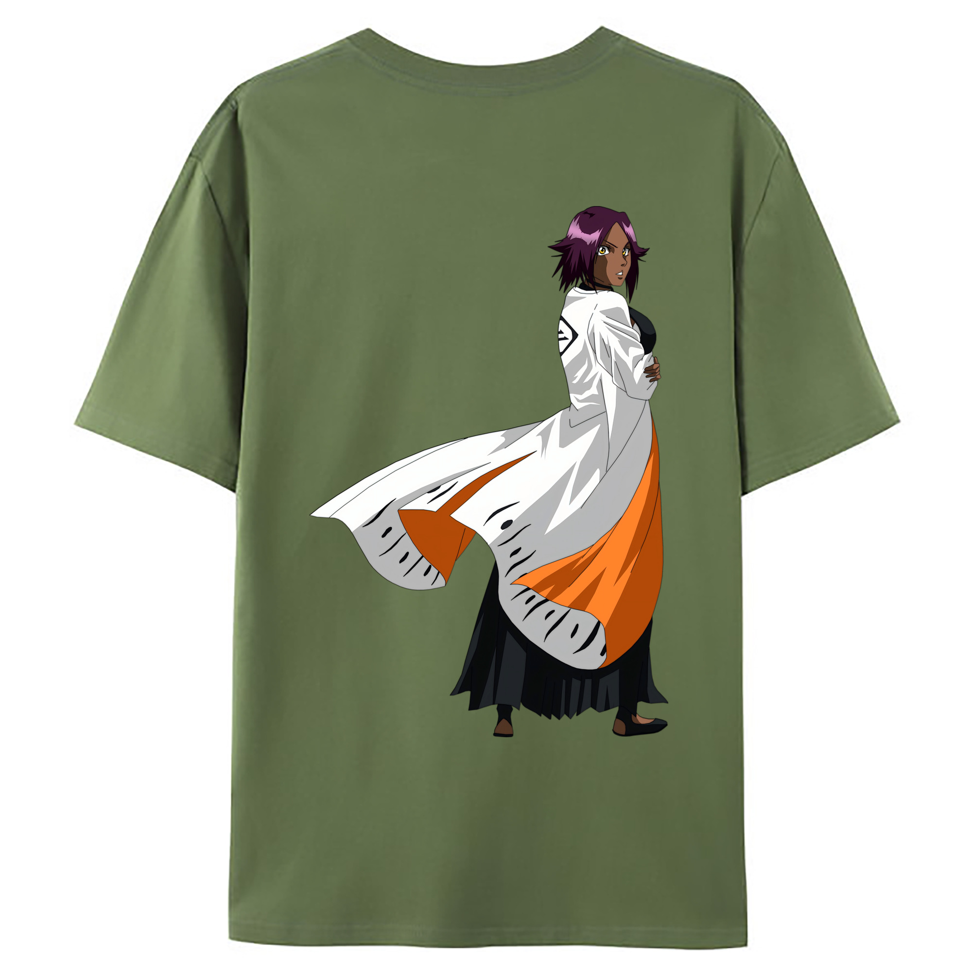 （画像用） ブリーチ 四楓院 夜一（しほういん よるいち） BLEACH Shihouin Yoruichi 綿100％ メンズ半袖Tシャツ（バックプリント） 通気性